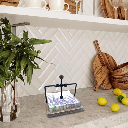 Vista 6 de Servilletero de madera rústica para mesa, decoración de mesa de cocina de granja, servilletero plano con brazo y asa con peso para el hogar, cocina