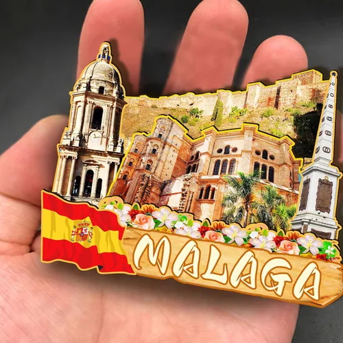 Vista 4 de Imán de madera 3D de España Málaga para nevera, recuerdos coleccionables, decoración hecha a mano, artesanías 2
