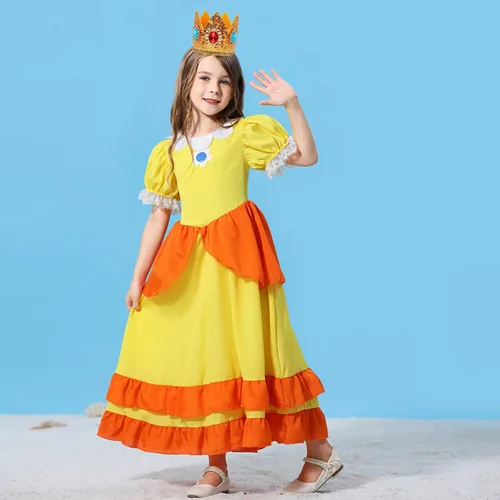 Vista 4 de LOEL Disfraz de melocotón de príncipes para niñas, disfraz de princesa melocotón para niña, disfraz de Hawlloween con accesorios