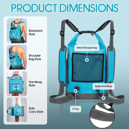 Vista 28 de MORXPLOR Bolsa seca impermeable, 5L/10L/20L/30L/40L/55L Mochila seca con funda impermeable para teléfono para natación, kayak