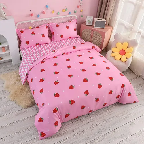 Vista 11 de Feelyou juego de funda de edredón y fundas de almohada de microfibra de poliéster suave para niños y niñas, diseño de mariposas, piñas, ciervos
