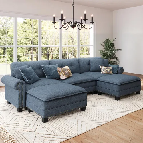 Vista 31 de Sofá modular de gran tamaño de 116 pulgadas en forma de L Azul polvoriento