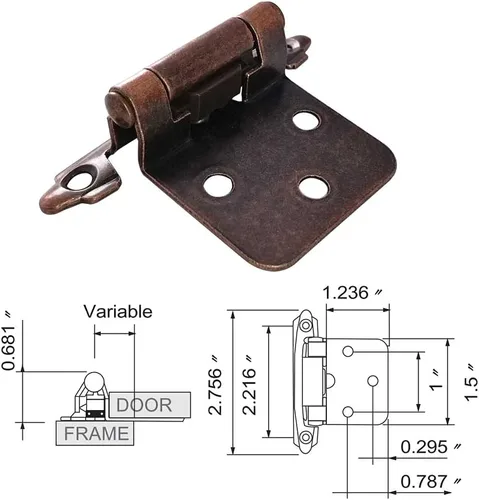 Vista 6 de Bisagra tradicional para gabinete, superposición variable, paquete de 10 unidades, bronce rojo aceitado
