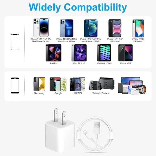 Vista 6 de Cargador para iPhone – Paquete de 3 Adaptadores de Cubo Bloque Cargador de Pared USB con Cable de Carga Rápida USB de 6 ft Compatible con iPhone 14