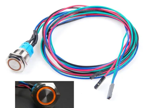Vista 7 de Interruptor de chasis de 0.472 in con botón de metal con cable de extensión de 3.3 pies, anillo de símbolo de interruptor azul, adecuado