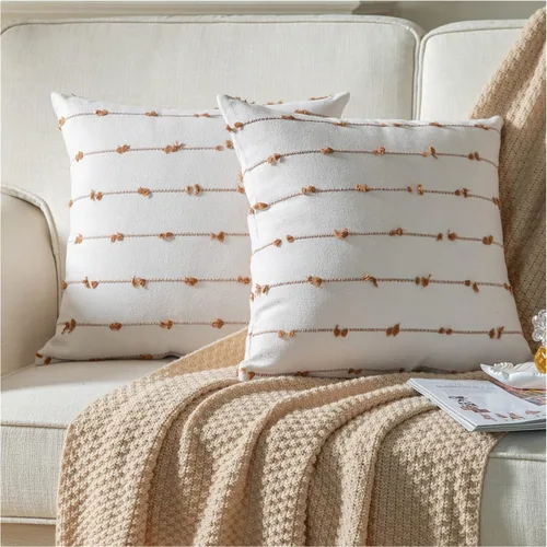 Vista 15 de Caflife Fundas de Almohada Decorativas Boho 18x18 pulgadas Beige y Negro, Juego de 2 Fundas de Almohada Decorativas Modernas Estilo Granja para Sofá