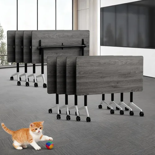 Vista 14 de Mesas de sala de conferencias blancas, mesa de conferencias rectangular plegable con ruedas para reuniones grandes, seminario en casa, oficina Gris