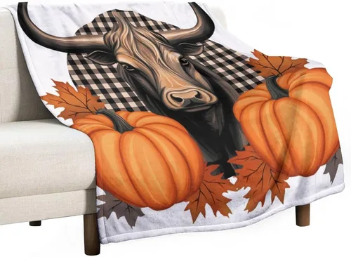 Vista 46 de Manta de lana cuadriculada con diseño de calabaza, hojas de arce, Acción de Gracias, manta de cama para otoño, Acción de Gracias, ligera, súper