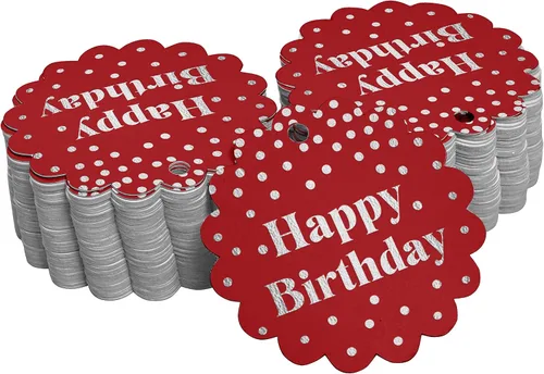 Vista 31 de Etiquetas de papel para colgar con texto en inglés «Happy Birthday» (50 unidades)