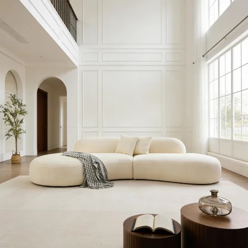 Vista 5 de Sofá curvado de lujo de 135.4 pulgadas, moderno sofá beige tapizado, cómodos sofás Boucle tapizados de gran tamaño con diván, sofás seccionales
