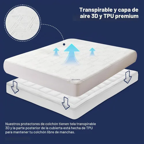 Vista 3 de FELTYBED - Protector de colchón impermeable tamaño individual, funda de cama de tela de aire 3D suave y transpirable, funda de colchón con bolsillo