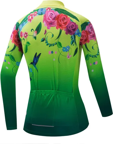 Vista 2 de Hotlion Camiseta de ciclismo para mujer, manga larga, con tres bolsillos