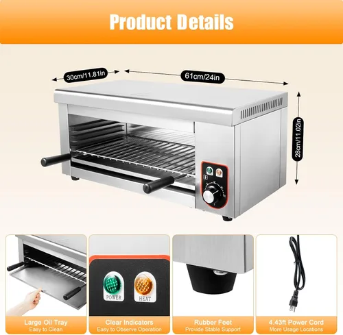 Vista 2 de Horno eléctrico de una sola pared, horno tostador de convección de 1500 W, capacidad media, hornear, asar, freír al aire, tostar, mantener el calor