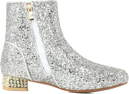 Vista 2 de Botines de lentejuelas para mujer, botines de tacón bajo con purpurina brillante