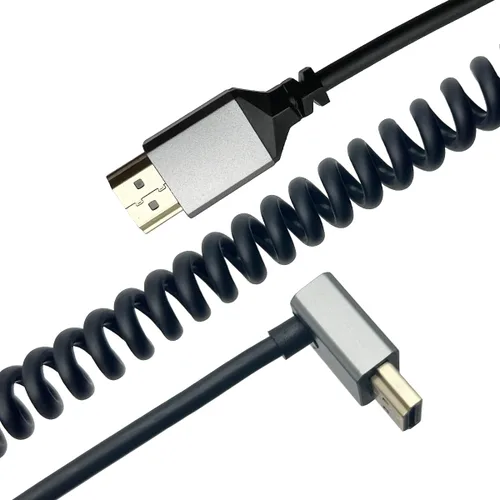 Vista 7 de Seadream Cable HDMI en espiral en ángulo 4K, cable HDMI macho a macho en espiral de resorte en ángulo, HDMI 2.0 18 Gbps convertidor de extensión