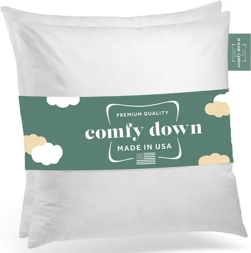 Vista 24 de ComfyDown Cojín de 12 x 12 pulgadas, relleno de plumas y plumas, funda 100% algodón, fabricada en Estados Unidos, funda de almohada decorativa suave