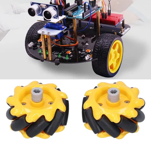 Vista 2 de Ruedas mecánicas de 1.890 in para robots inteligentes direccionales para robótica de bricolaje y movimiento omnidireccional (2 pares)