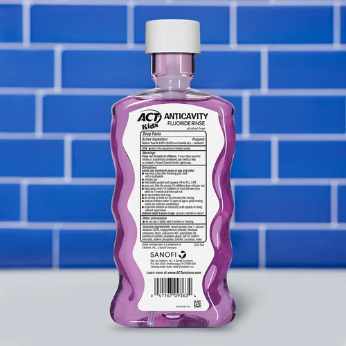 Vista 3 de ACT Enjuague anticaries con flúor para niños, 16.9 onzas líquidas. Pasta de dientes Groovy Grape & Toothpaste 4.6 oz. Bubble Gum Blowout