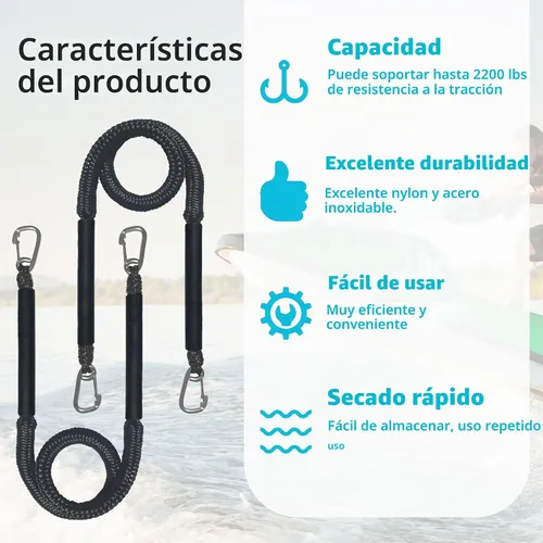 Vista 8 de Cuerda elástica para embarcaciones con clips dobles de acero inoxidable 316, accesorios para lancha baja, kayak, pontón, embarcación, waverunner