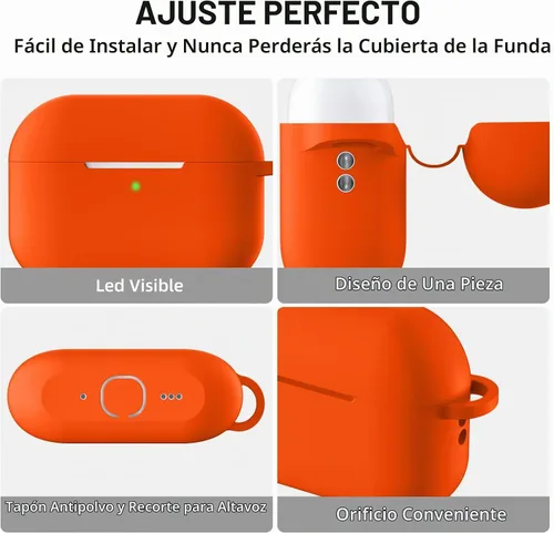 Vista 4 de Lerobo Funda protectora completa de silicona suave para AirPods Pro 3 Naranja
