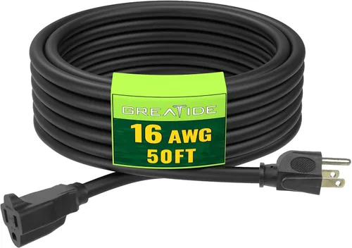 Vista 16 de Cable de Extensión de 6 Pies, Cables Eléctricos Impermeables para Exteriores 16/3 SJTW Negros, Cable de Energía de 13 AMP con 3 Clavos Ideal