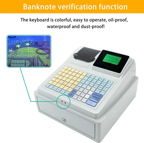 Vista 4 de Sistema de caja registradora electrónica, caja registradora electrónica LED de 81 llaves, con teclado plano, cajón de efectivo e impresora térmica
