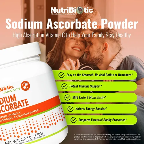 Vista 3 de NutriBiotic - Polvo de vitamina C tamponada con ascorbato de sodio, 2.2 libras Vegano, no ácido y más fácil de digerir que el ácido ascórbico