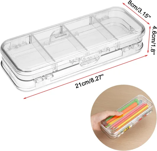 Vista 5 de BTSKY Caja de lápices de doble cubierta, caja de plástico transparente con 4 reglas extraíbles, espaciadores divisores, cajas de utilidad