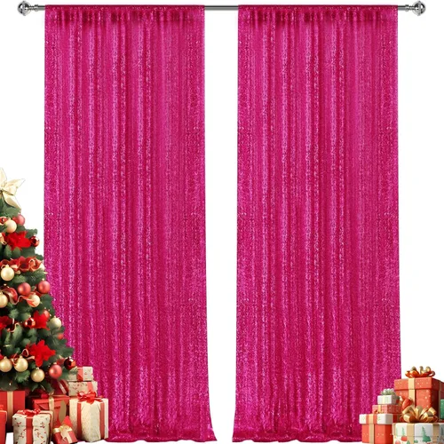 Vista 119 de 2 paneles de cortinas de fondo de lentejuelas verdes de 8 pies, cortinas de fondo de fotografía con purpurina para decoración de Navidad, boda