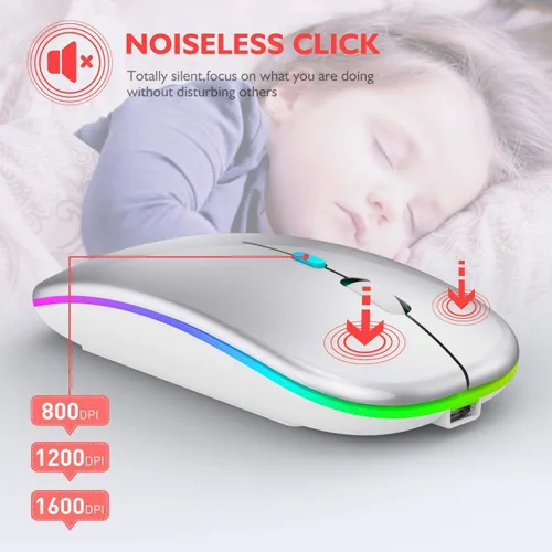 Vista 7 de Mouse inalámbrico Bluetooth para MacBook Air/Mac/Pro/portátil/computadora/PC, interruptor de modo dual recargable, mouse Bluetooth 5.2/3.0