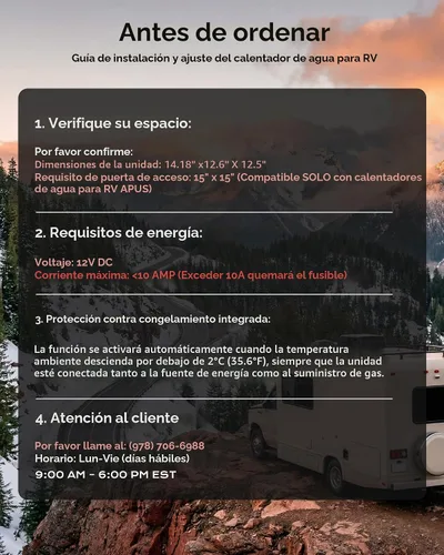 Vista 6 de APUS - Calentador de agua sin tanque para RV, propano, 68,000 BTU, puerta Blanco