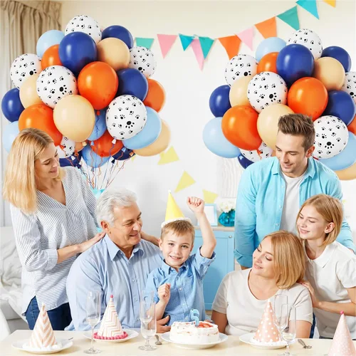 Vista 6 de Funhot Set de Globos Azules y Naranjas, 60 Unidades, Globos Temáticos de Perro, 12 Pulgadas, Globos de Fiesta Pastel Naranja Azul Marino Impresos