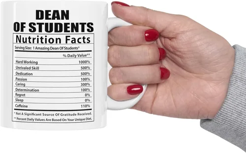 Vista 4 de Taza de café divertida de decano de estudiantes con datos nutricionales, regalos de cumpleaños, taza de nutrición de Navidad 2026, color blanco