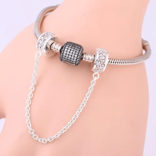 Vista 5 de SOUKISS Cadena de seguridad con cierre de plata de ley 925 de cristal transparente para pulseras y regalos de Navidad, Plata esterlina