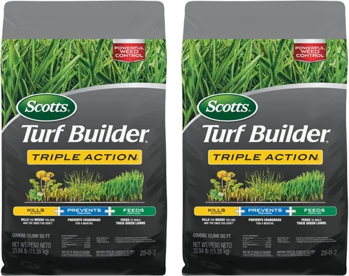 Vista 17 de Scotts Turf Builder Triple Action1, combinación de control de malezas, prevención de malezas y fertilizante, 25-0-2, 5,000 pies cuadrados, 14.10