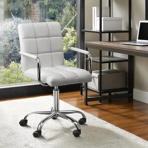Vista 7 de Kemon Office Chiar - Silla de escritorio con reposabrazos/ruedas, cuero sintético, respaldo medio, altura ajustable, silla de computadora para Blanco