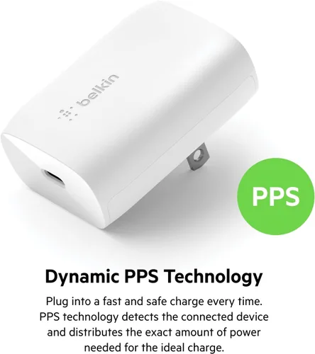 Vista 3 de Belkin Bloque de cargador USB C de 30 W, entrega de energía USB-C, carga súper rápida PPS - Samsung Galaxy S25, Apple iPhone 17, Air, Pro Max, iPad