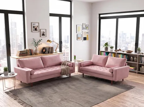 Vista 22 de Container Furniture - Sofá de piel sintética para la sala de estar moderna con cojines extraíbles y patas de madera maciza, sofá estilo lujoso