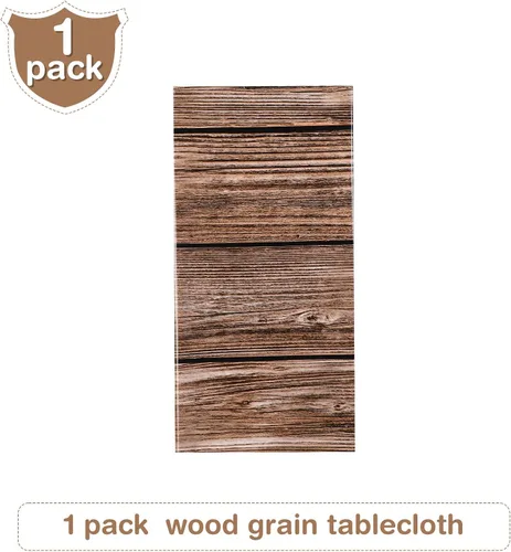 Vista 2 de Tatuo Paquete de 1 mantel de plástico rústico de grano de madera natural para mesa rectangular, decoración de mantel estilo rústico para cumpleaños