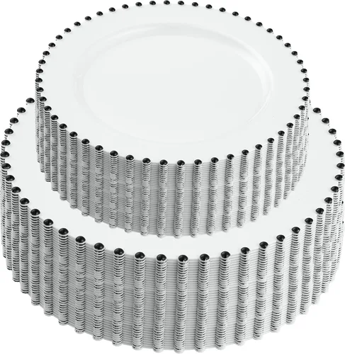 Vista 10 de Plasticpro - Juego de platos combinados de 32 piezas de plástico para cena, platos desechables de plástico elegantes y resistentes para fiestas de 7