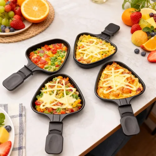 Vista 8 de HONNE Mini parrilla con revestimiento antiadherente, accesorios para derretir queso, repuesto de raclettes/platos adicionales de raclette