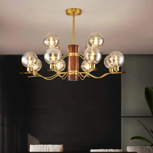 Vista 6 de Genérico Araña moderna, Candelabros industriales de cristal de madera con tirada en V, lámpara de casa de campo, semi empotrada, metal contemporáneo
