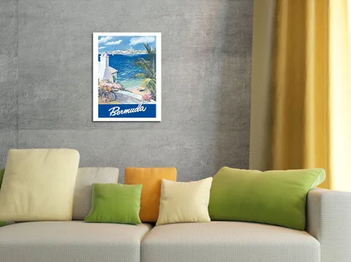 Vista 4 de Bermuda Hamilton Waterfront Main Island Somers Isles - Póster de viaje vintage por Frank Lemen c.1950s - Cartel de metal vintage de 8 x 12 pulgadas
