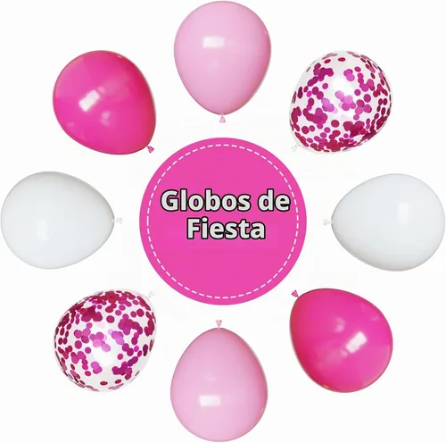 Vista 2 de Globos rosados, globos de látex rosa intenso y blanco de 12 pulgadas