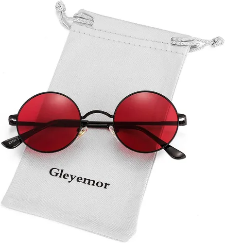 Vista 22 de Gleyemor Gafas de sol redondas polarizadas para hombres y mujeres, lentes 01 Oro/Rojo Claro