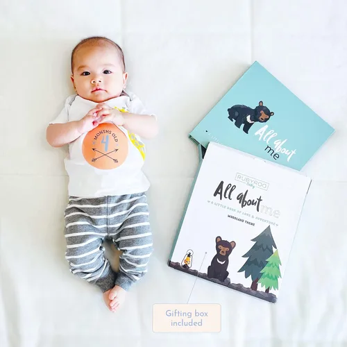 Vista 5 de RubyRoo Baby Libro de recuerdos con calcomanías de hitos – Álbum de fotos de primeros 5 años para bebé, niño o niña, regalo de embarazo para baby