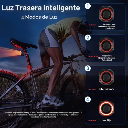 Vista 4 de WSDCAM Luz trasera inteligente para bicicleta, luz de freno de bicicleta, luz de freno automático, antirrobo, alarma de bicicleta con control