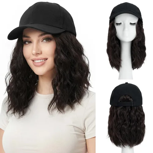 Vista 13 de SEGO - Gorra de béisbol con extensiones de cabello para mujer, resistente al calor, sintético, 6 pulgadas, ajustable, corta, recta, peluca