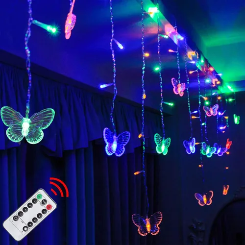 Vista 11 de Luces de Cortina de Mariposas, 4.9 pies, 48 Luces de Hadas LED USB para Ventana, 10 Mariposas, 8 Modos, Luces de Cadena con Parpadeo de Luciérnaga