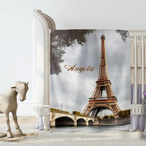 Vista 4 de City Landmark Paris - Manta personalizada con nombre de la Torre Eiffel de 30 x 40 pulgadas